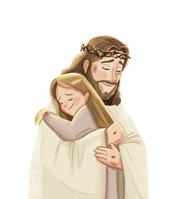 Ilustración de Jesús abrazando a una niña